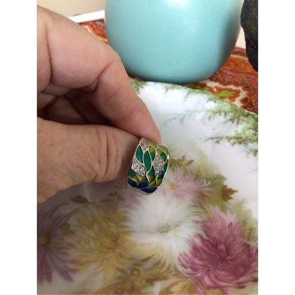 NEW Elegant Bohemian Style Ring Silver Plated Zircon Leaf Pattern Ring Size 8 🍃 - Picture 15 of 16